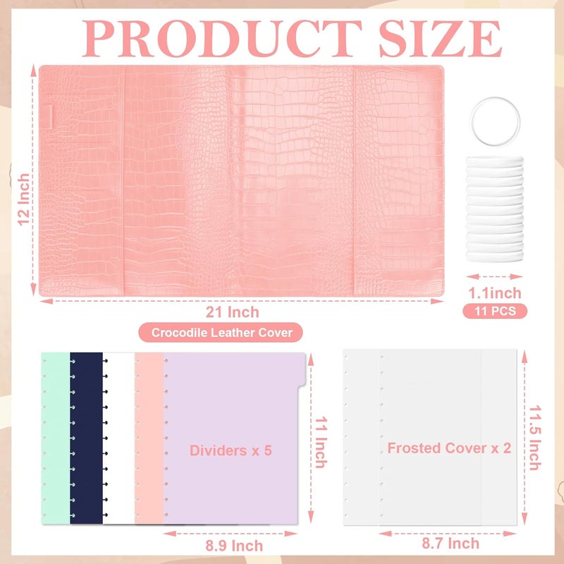SKLENICE PU Leather Discbound Cover Set 8.5X11 Inch Discbound Cover Letter Size with 5 Tab Colored Index Dividers 2 Sheets Binder Dividers Frosted Crocodile Pattern Leather Planner for Office (Peach Pink) - Image 2